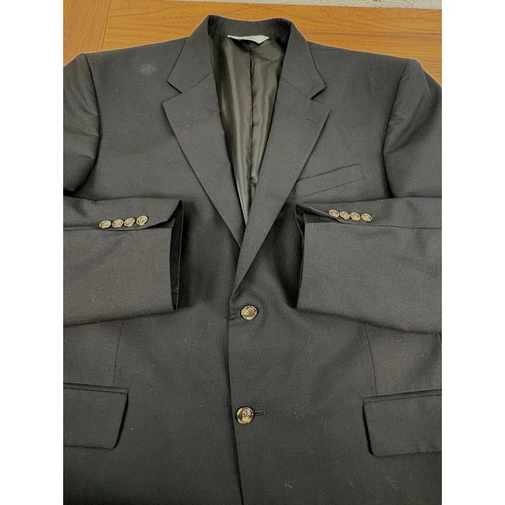 Versini Mens 48R‎ Black 100% Wool 2 Button Single Breasted Blazer Jacket Classic